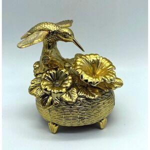 Vtg Westland Wind Up Music Box Hummingbird Gold Automated‎ wing movement Ornate